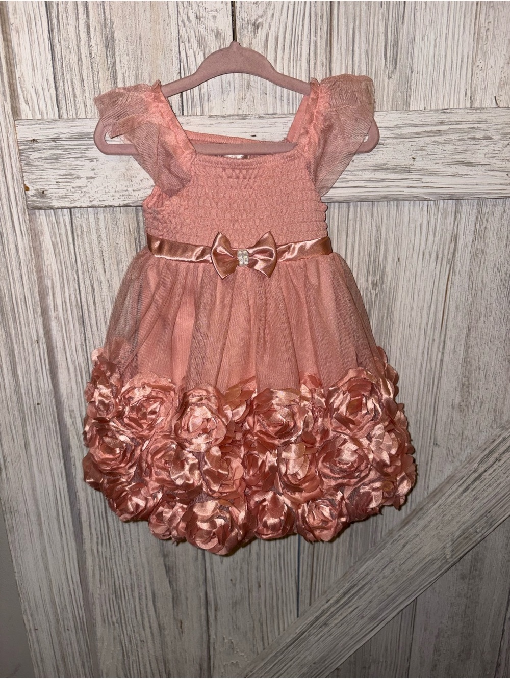 Baby Girls Rosette Tulle Dress in Rose Pink - 12 Months